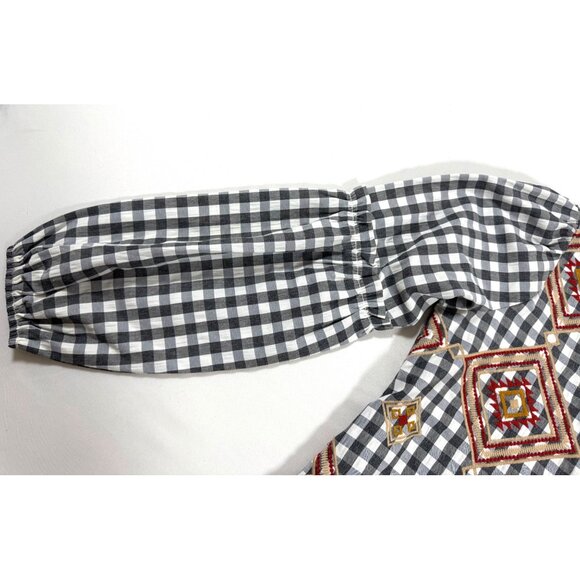 Savanna Jane Embroidered Gingham Blouse S NWT Boho Western Aztec Soft Geometric - Picture 4 of 14